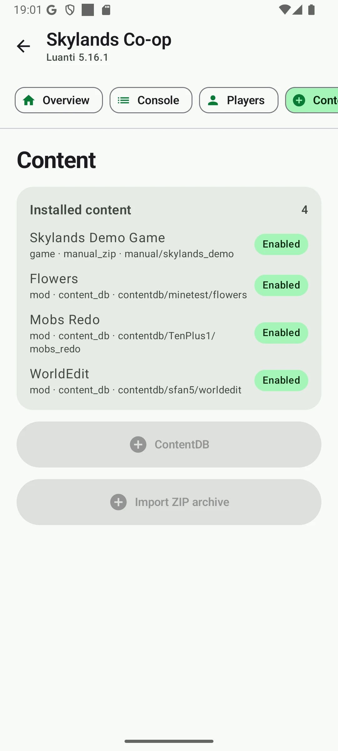 LuaNet installed content