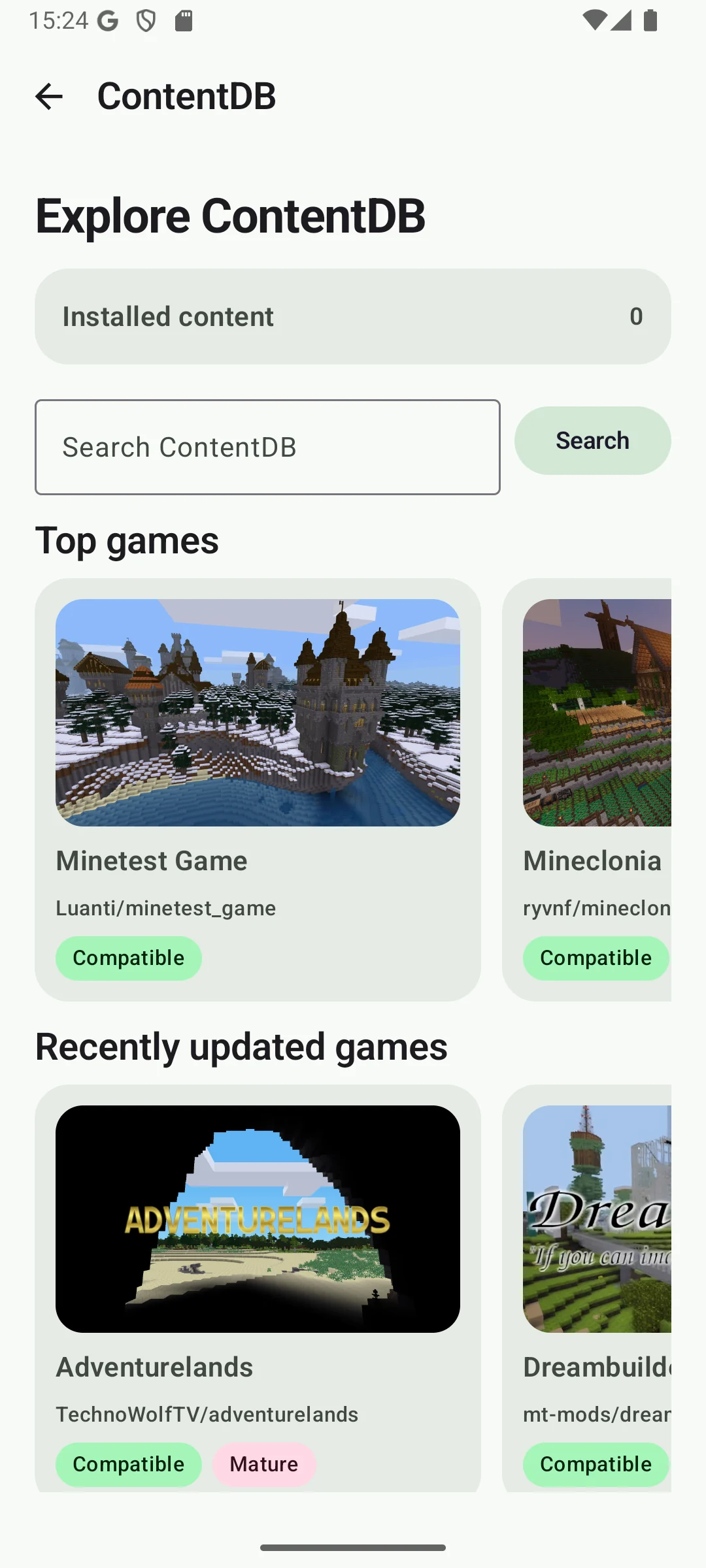LuaNet ContentDB catalog with games and screenshots