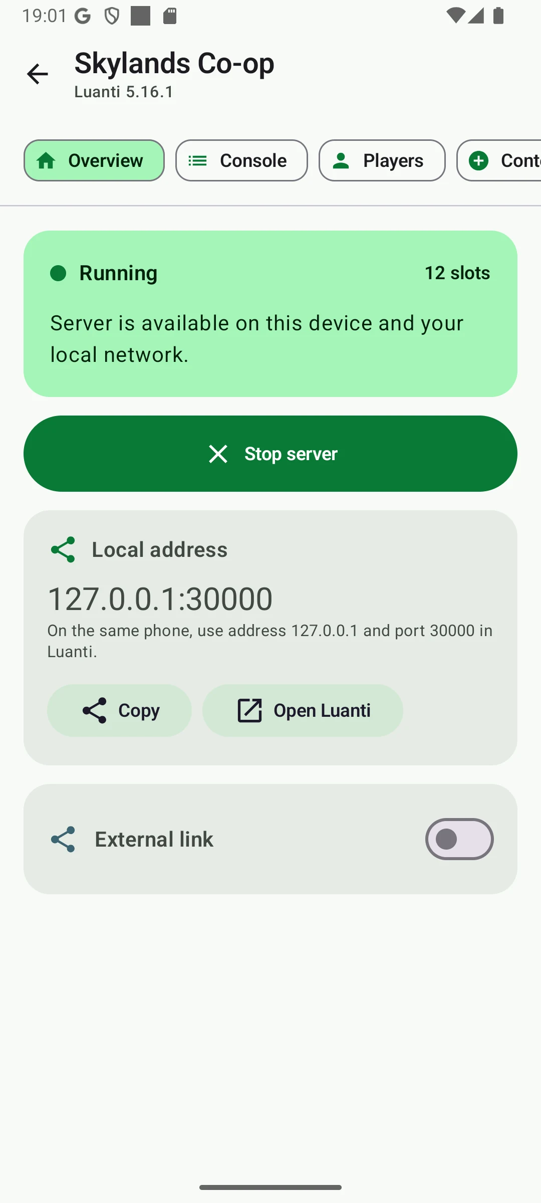 LuaNet running server dashboard